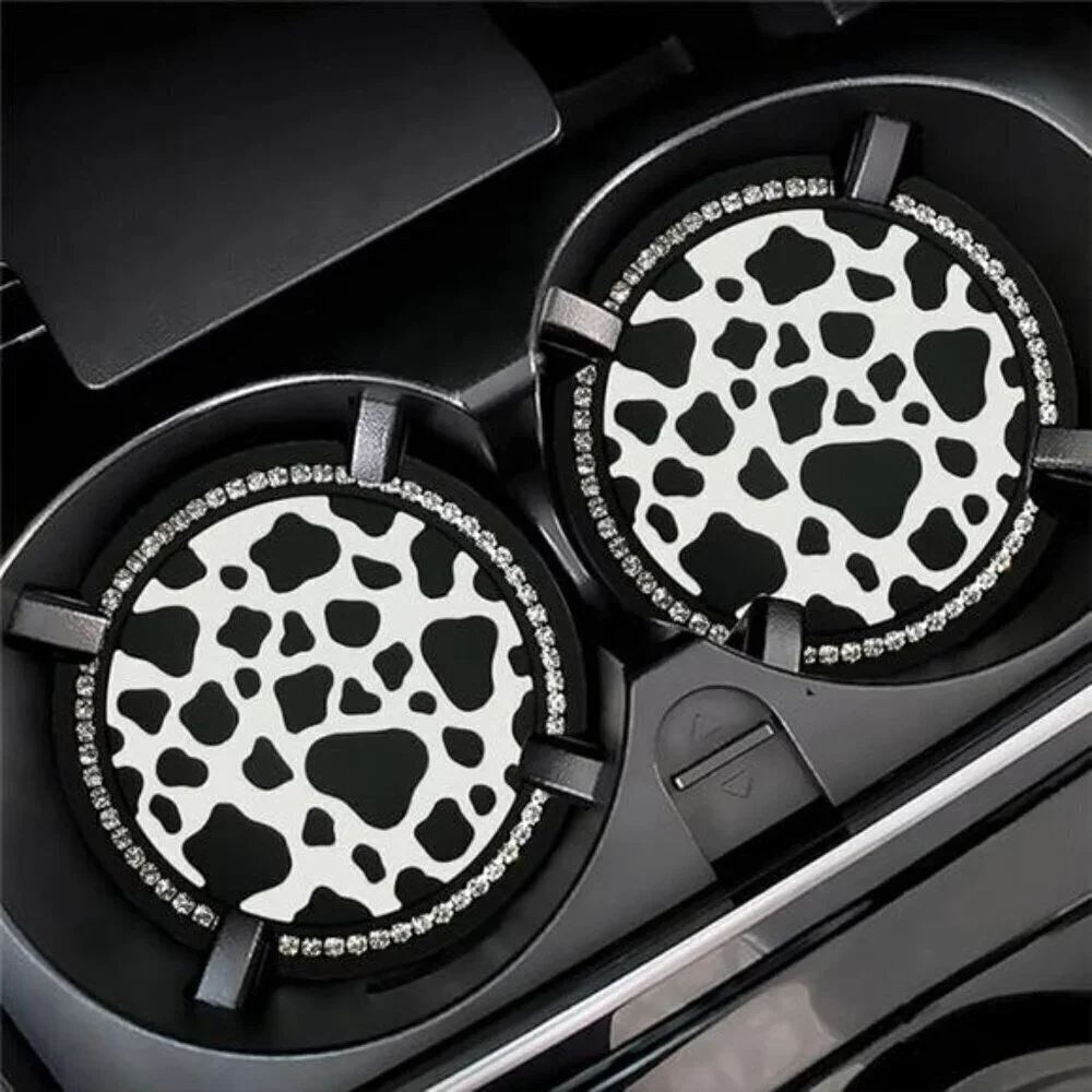 Bling Cow Print Car Cup Coaster Universal Auto Anti Slip Cup Holder Insert